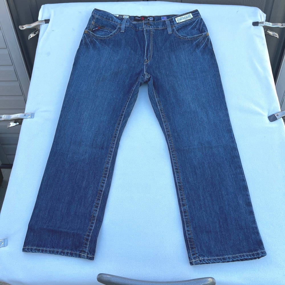 Ariat Work Mens M4 Relaxed Boot Cut Flame Resistant Jeans 40x30 Blue Cotton‎